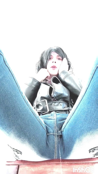 Crossdresser pees into his crazy age Jeans