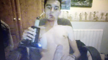 Skinny smooth twink edging and smoking huge hung thick cock