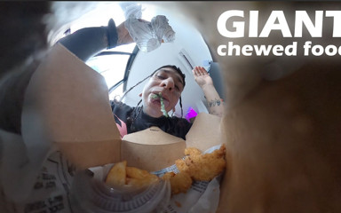 The Giant Allows the Tiny Human to Observe It Very Closely While It Eats
