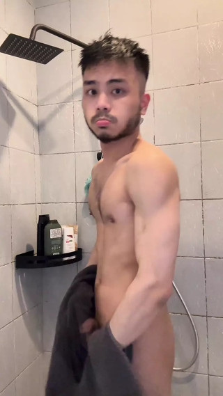 Asian boy showering, daily vlog