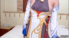 Cosplay Beauty Inspired by Genshin Style Shows Her Curves in a Playful POV Moment Ending in Creampie