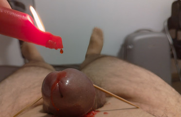 Hot wax on cock and balls