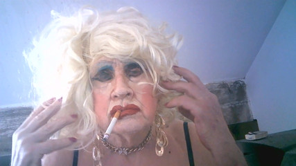 Nasty old skanky tart barmaid, Sarah slut, smokes for you to wank and piss over thumbnail