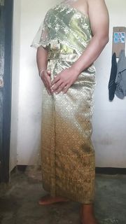 Crossdresser Wear Thai dress and masturbate
