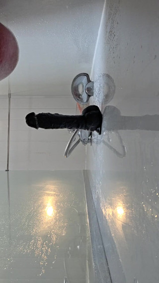 Big black dildo in shower