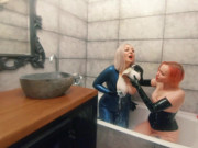 Bath Relax in Latex Rubber with Milk, Romantic Funny Fetish Video