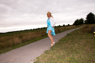 Daring Biking In Silk Underwear And Shiny Nylon Stockings