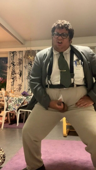 Blowing cum fully dressed.