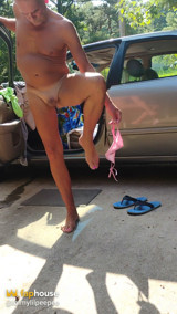 My New Pink Satin Thong Comes off Outdoors