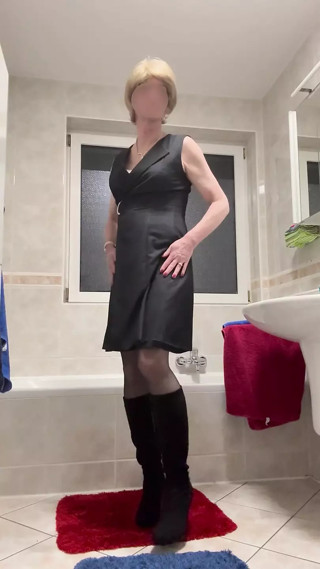 In a wrap dress, high heels and nylons