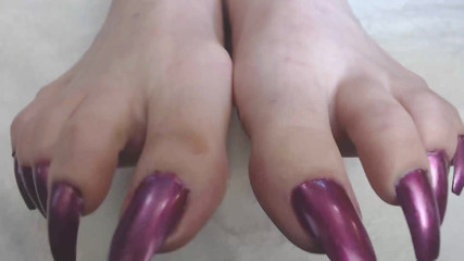 Super long metallic pink toenails