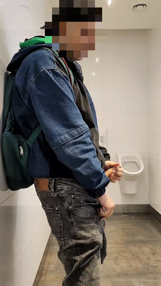 Very hot risky jerk off in public toilet