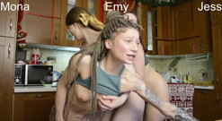 Perverted stepsisters spanked each other's juicy asses threesome and licked their tits