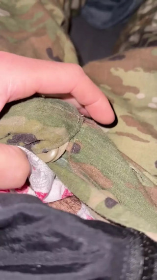 Army soldier shows his musky size 12 feet while jerking his hard cock in uniform