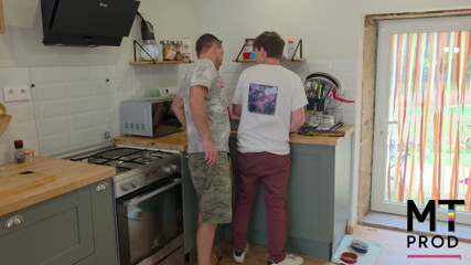 He Fucks His Stepdad in the Kitchen of His Studio