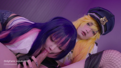 Panty&amp;Stocking-Cute girl Aku and femboy Aroma cosplay Stocking &amp; Panty blowjob &amp; sex