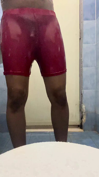 Shower in red transparent short