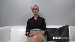 Skinny Silver-Haired MILF in Glasses Sucks and Rides Cock (Nude Interview)