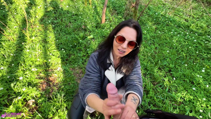 Forest Handjob: a Couple Gets Naughty - She Flashes Her Tits and Gives Him a Sneaky Handjob in the Woods