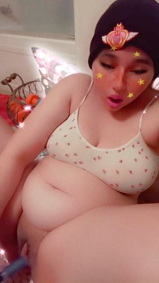 Cute chubby fairy slut plays with her fat tight pussy