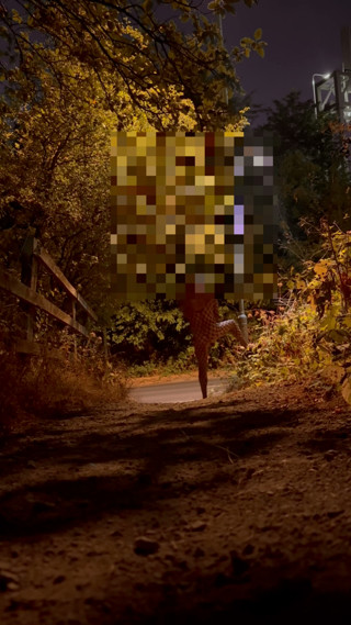 Strip naked and put fishnet body stocking on , walk around wanking at roadside and caught whilst getting naked
