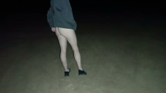 Night walk with bare ass and sex at home