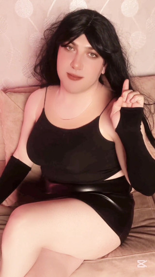 Leather Skirt Goth White Vampirish Booty Shemale Ladyboy Femboy Model Crossdresser Sissy