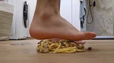 Smashing Pasta Carbonara With My Big Feet