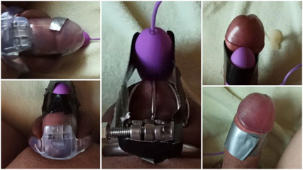 Locked in CB cage can't cum, vibrator ejaculated