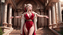 Red Angel Descends! Grand Hall X Bedroom Duo, Blonde Buns Kneeling & Gazing, Ultimate Laziness Under the Sun.