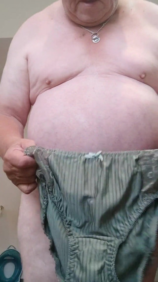 Shaving cock and presenting my wifes most sexy panties