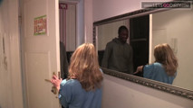 Sexy babe gets an exciting fuck by a black boy in the tub