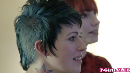 Inked transgirl straponfucked by redhead babe