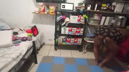Fat mother-in-law performs cleaning in the room part 1