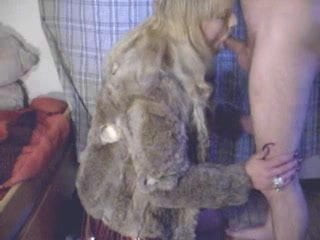 Shemale whore in fur bj and anal