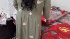 Indian Stepmom fucks while changing bedsheets in room