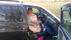 Jerking off a Dick in a Car in Nature