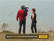 Redhead mature interviewed in the open