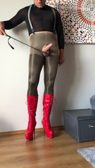 Gay fetish nylon play boots crop