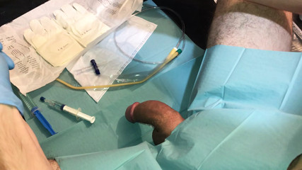 First Time painful catheter insertion peehole cumshot