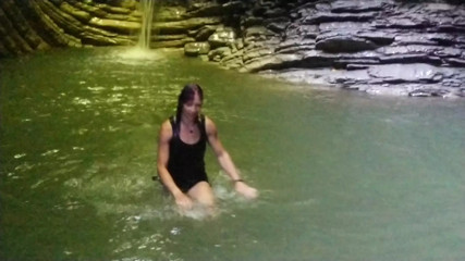 Alexa Cosmic transgirl swimming at waterfall in shirt and t-shirt... 1st waterfall thumbnail