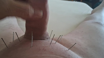Needles and handjob with ejaculation