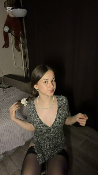 Schoolgirl bought new stockings, dresses up and masturbates