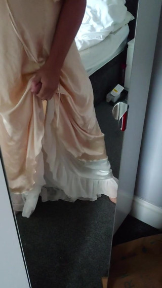 Trying on my wife's new satin nightgown