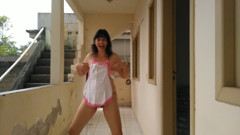 She's pissing naked on the front porch