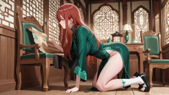 Red Hair & Emerald Qipao! Lazy Seduction in the Eastern Courtyard