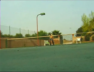 Hungry blonde slut rides cock on the tennis court like a real cowgirl