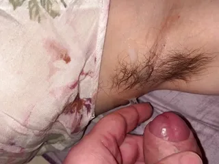 Cumshot on hairy armpits