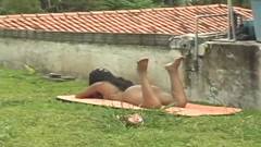 Outdoor fuck with a busty brunette sexy and horny t-girl