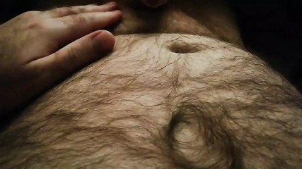 Hairy British Bear Stroking His Furry Belly and Bushy Cock